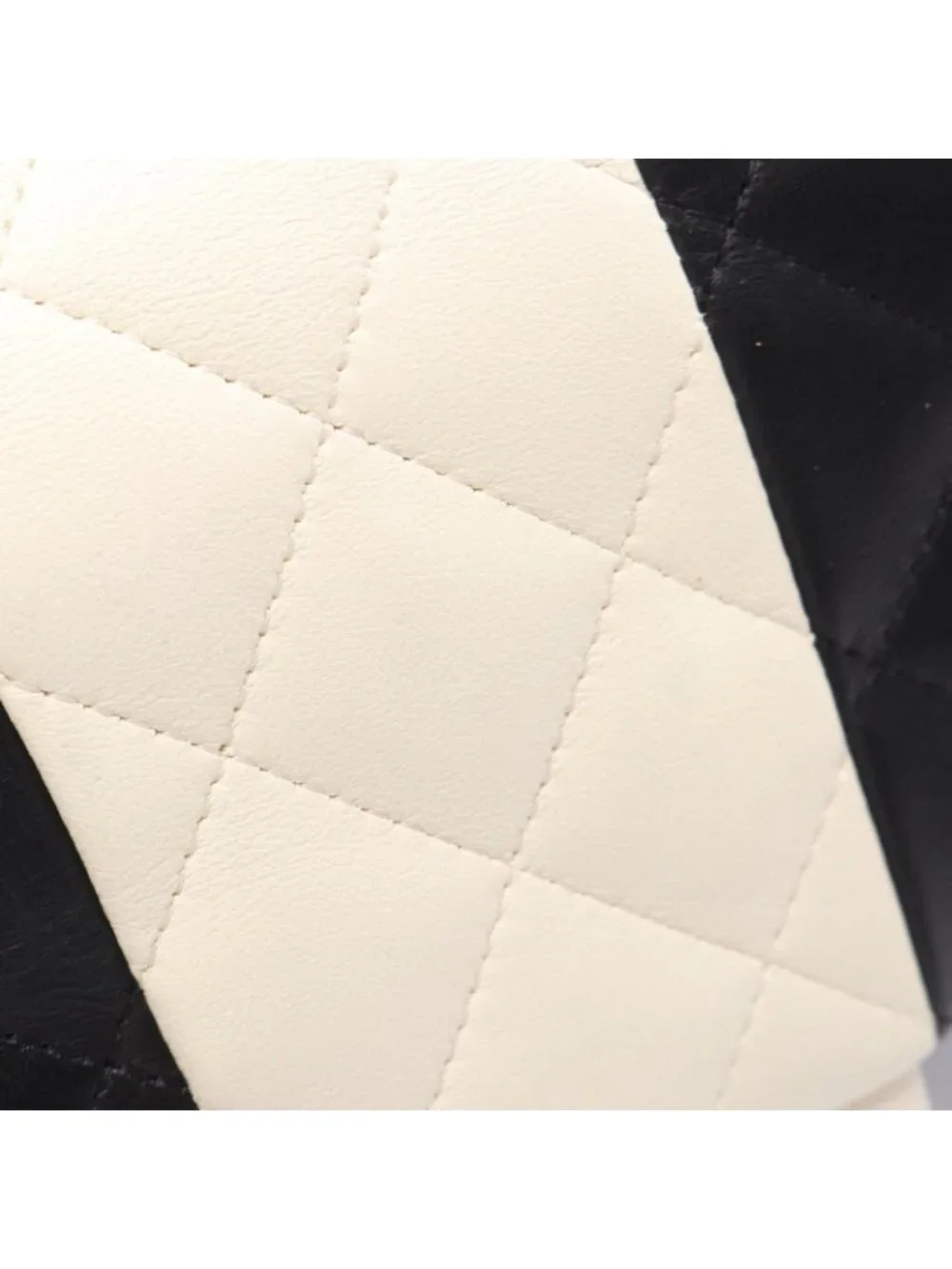 Chanel Shoulder Bag Quilted Double Flap Black White Lambskin Bicolor Chain